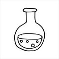 vector drawing in doodle style. chemical flasks, retorts. simple line drawing, sketch. theme back to school